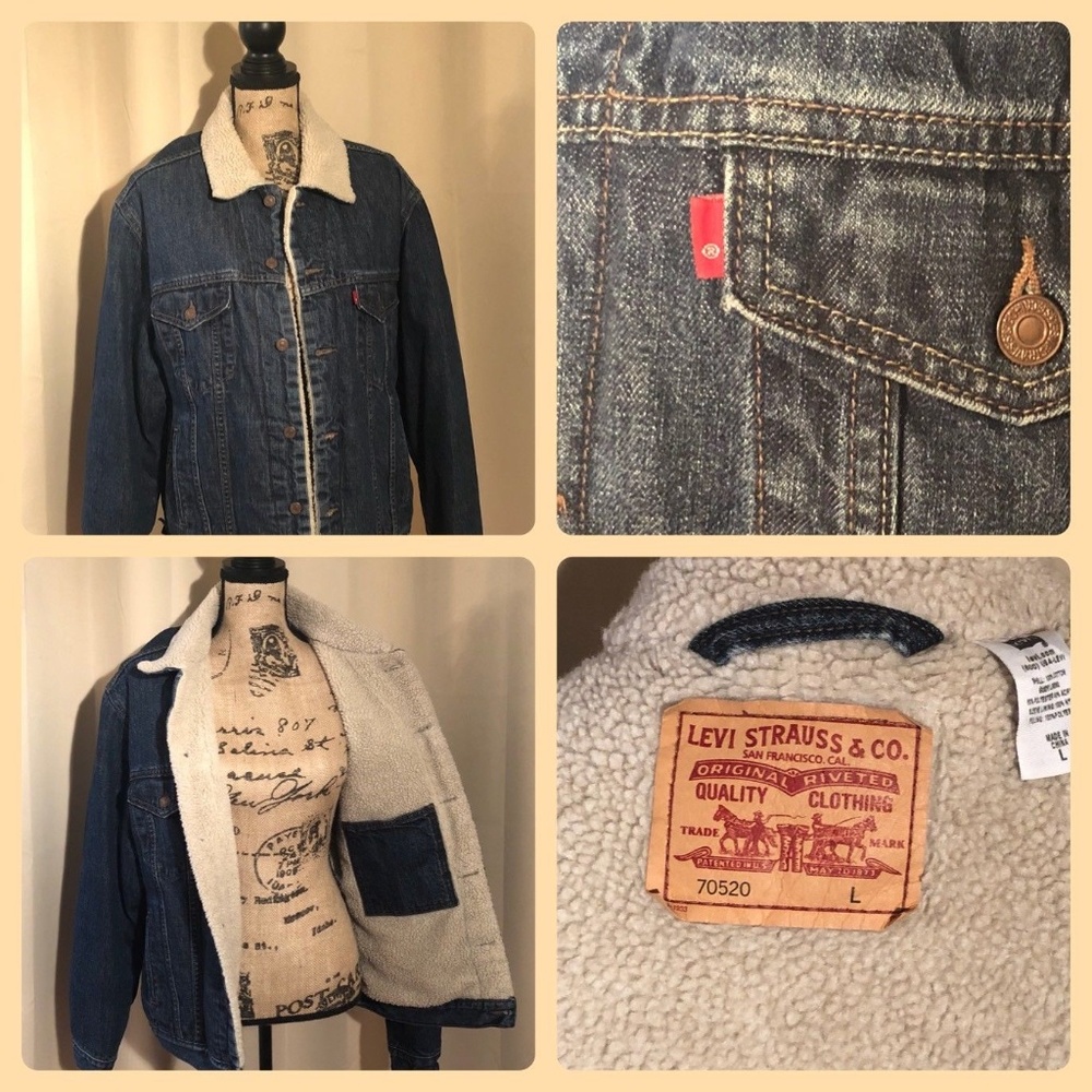 Vtg Levis Denim Sherpa Fleece Lined Trucker Jacket